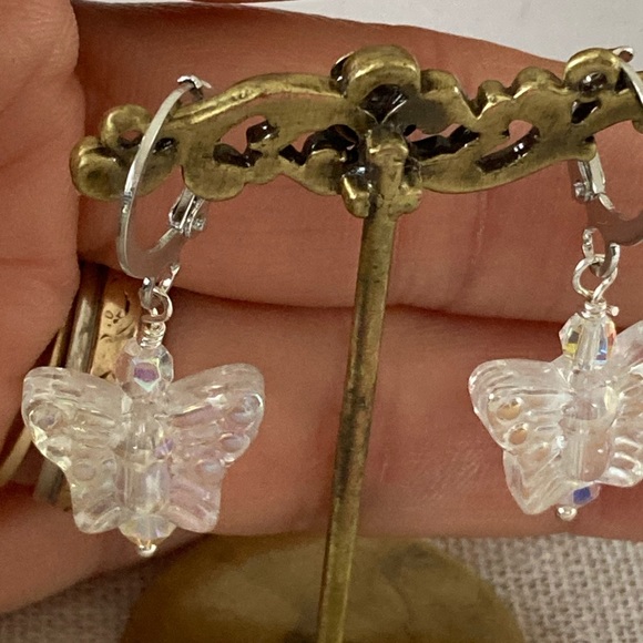 Glass Butterfly Drop Earrings with Swarovski Crystals by Laura Hansen Designs - Picture 3 of 4